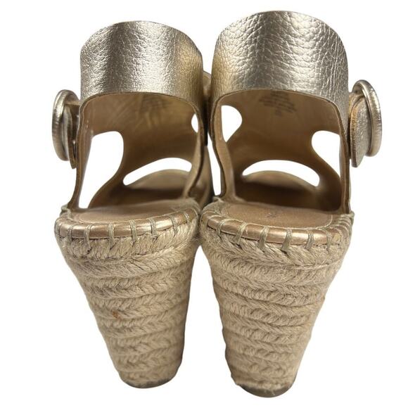 Marc Fisher Sakae Leather Wedge Slingback Espadrille Sandals Soft Gold Size 9W - Picture 3 of 9